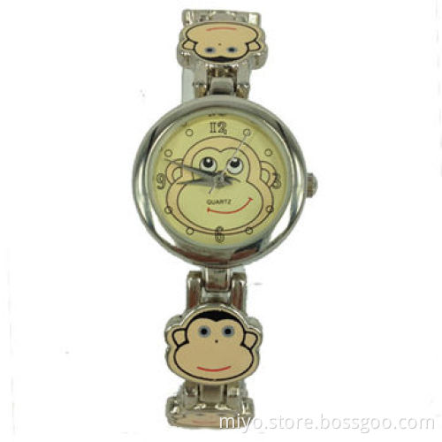 Children's Watch in Silver Case and Silver with Enamel Bracelet, Colorful and Lovely Design